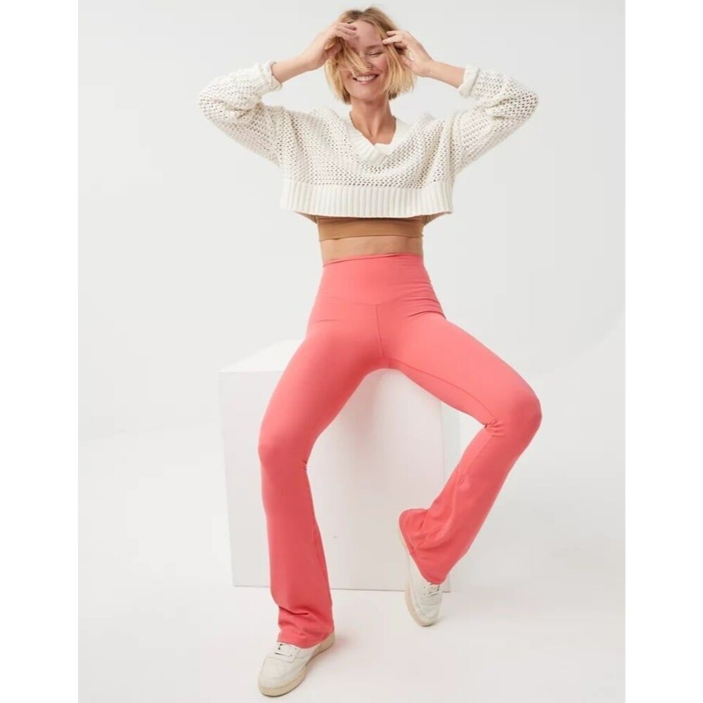 OFFLINE By Aerie Real Me High Waisted Flare Leggings coral xs